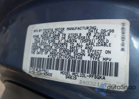 1999 Toyota Sienna Le from USA, damaged, VIN 4T3ZF13C7XU094546